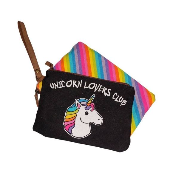Unicorn Lovers Club Canvas Makeup Travel Poches, Zip Closure, Leather Wristlet - Picture 1 of 6